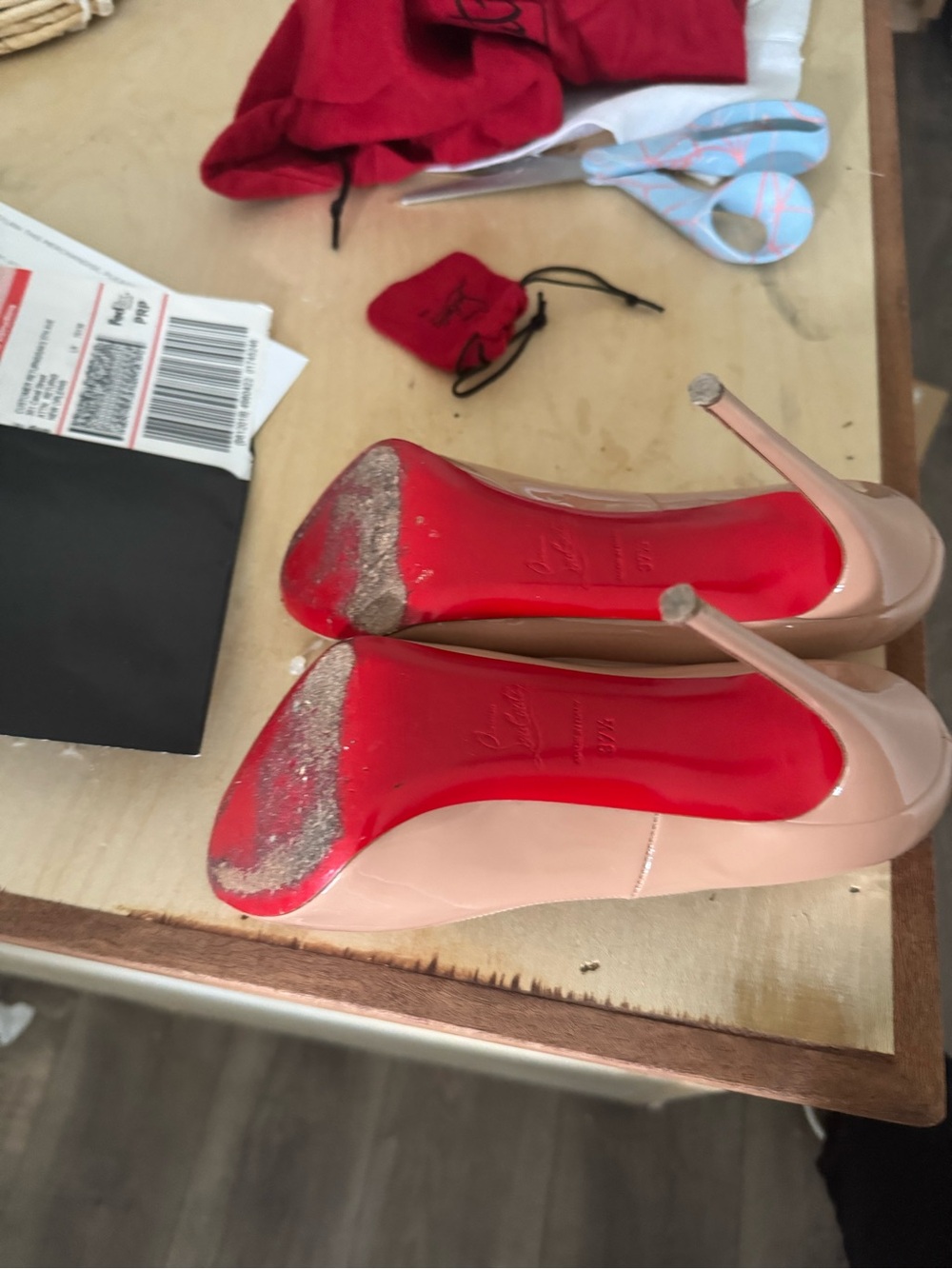 Christian Louboutin Nude Patent Leather Pumps with Signature Red Soles